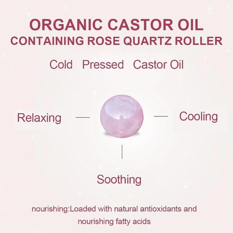 Organic Castor Oil - 100% Pure Cold-Pressed Formula for Skin & Hair Care | Rose Quartz Roller, 1.7 Fl Oz
