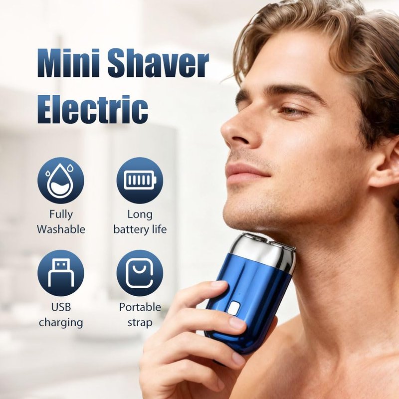 Mini Portable Razor, 2026 New 2 in 1 Model Mini Dual-Head Electric Shaver, Rechargeable Waterproof Compact Electric Shaver for Men (Blue)