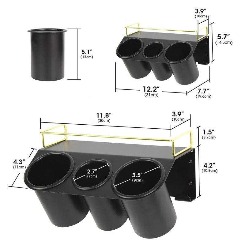 J JACKCUBE DESIGN Hair Dryer Holder Wall Mount Bathroom Vanity Hair Styling Care Tool Accessories 3 Cups Storage Organizer Caddy with Shelf Steel Black Gold- MK1002A (Black)