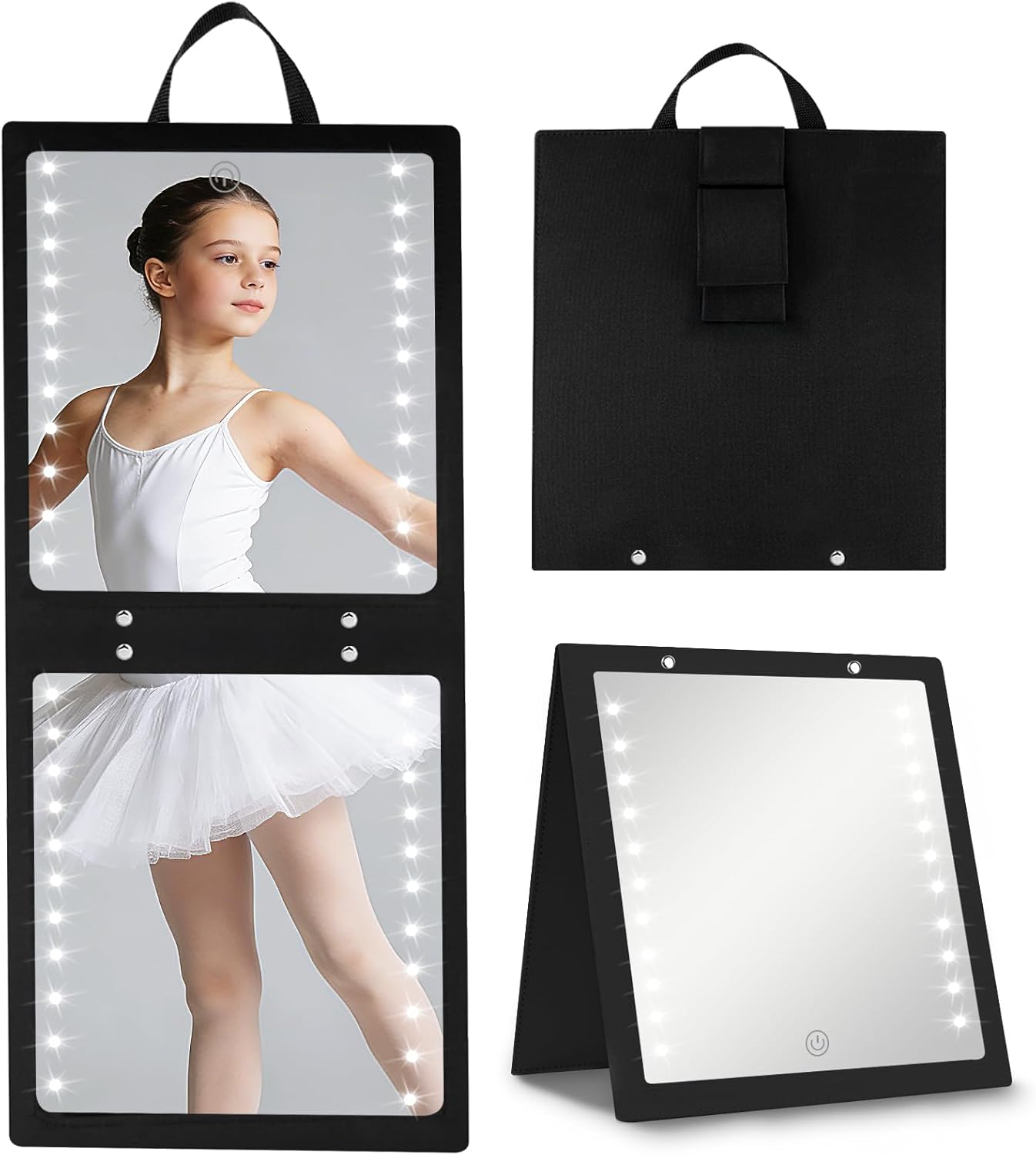 Lighted Hanging Mirror - Rechargeable LED Full Length Mirror for Dancers | Portable & Adjustable Brightness, Beige