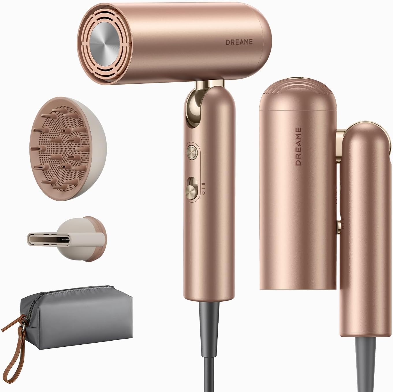 Dreame Pocket Pro Hair Dryer - 1300W Dual Voltage Travel Blow Dryer with Diffuser | Fast Drying, Low Noise, Lightweight