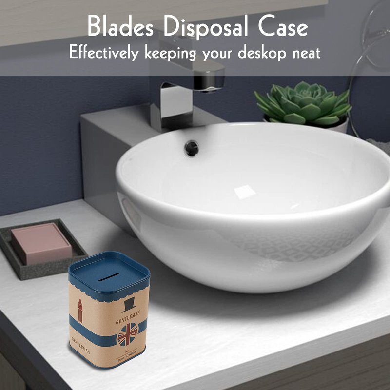 4 Pack Detachable Razor Blade Disposal Container for Used Safety Razor Blade, Large Capacity Iron Disposal Case (Blue)