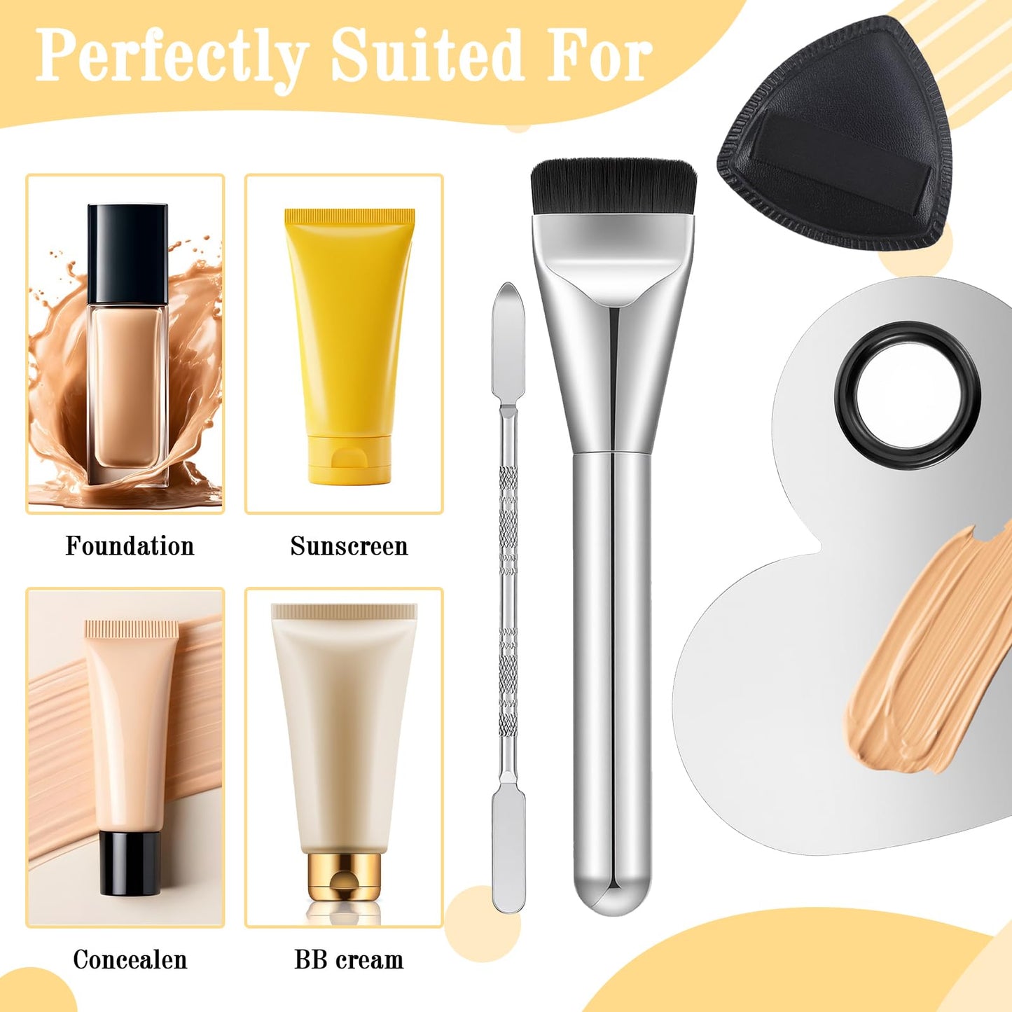 Matwsec 4PCS Makeup Mixing Palette Foundation Palette with Foundation Spatula Makeup Brush and Powder Puff for Women Facial Cosmetic Nail Art Pigment Blending