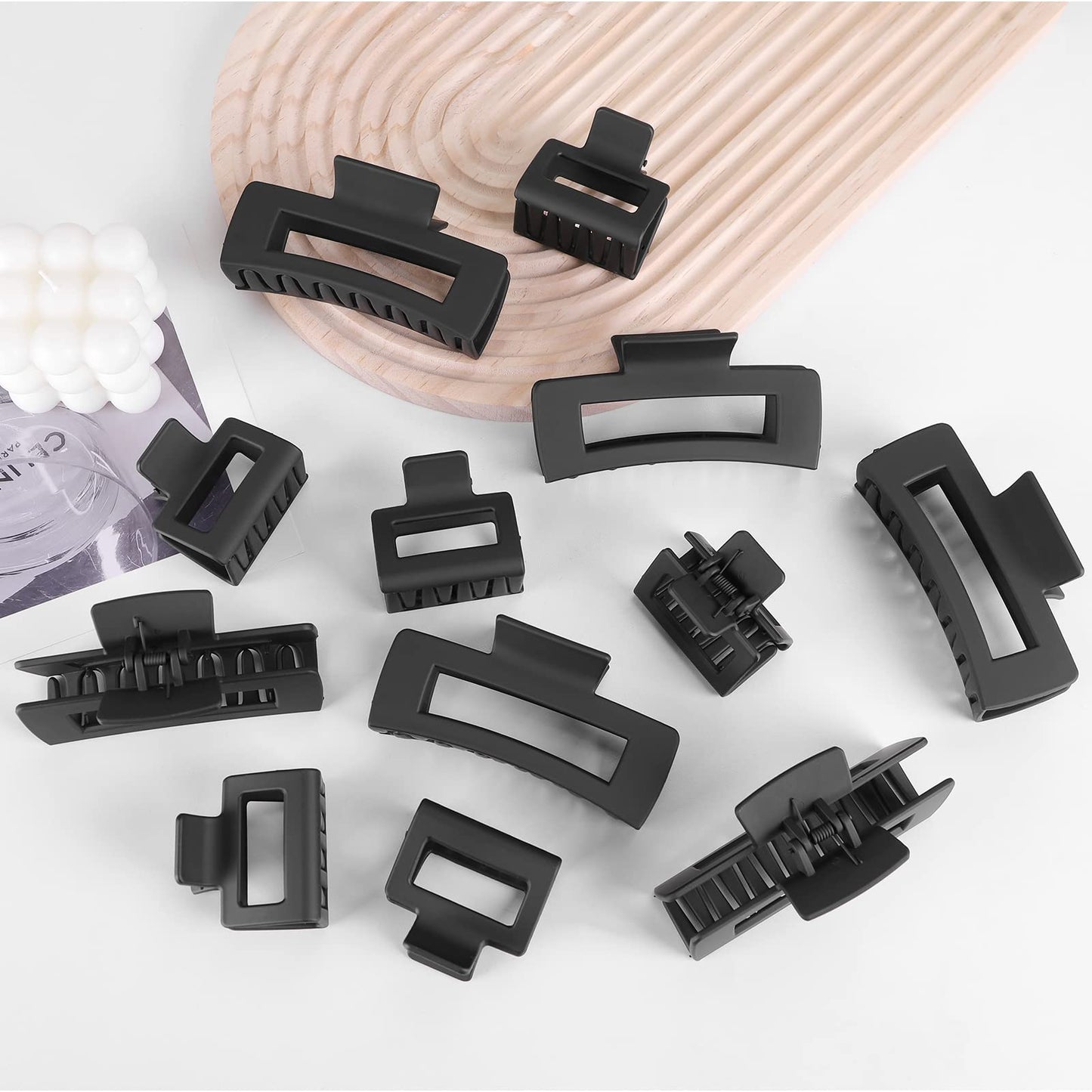Rectangle Hair Accessories Set - 6 Large Claw Clips for Thick Hair and 6 Small Clips for Thin Hair for Women and Girls