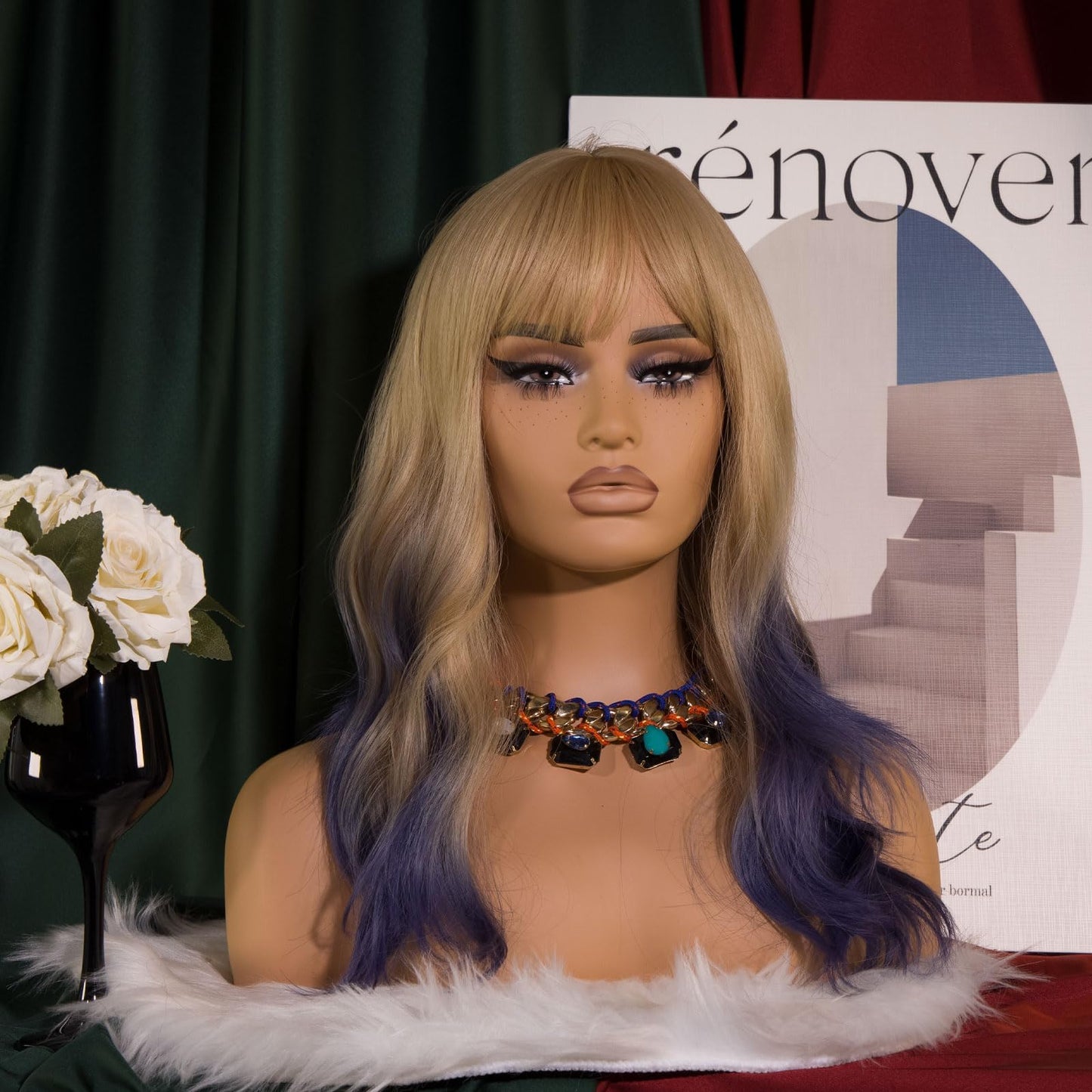 JINGFA Mannequin Head with Shoulders Realistic Manikin Head with Freckles for Display and Styling for Wigs, Jewelry, and Clothing