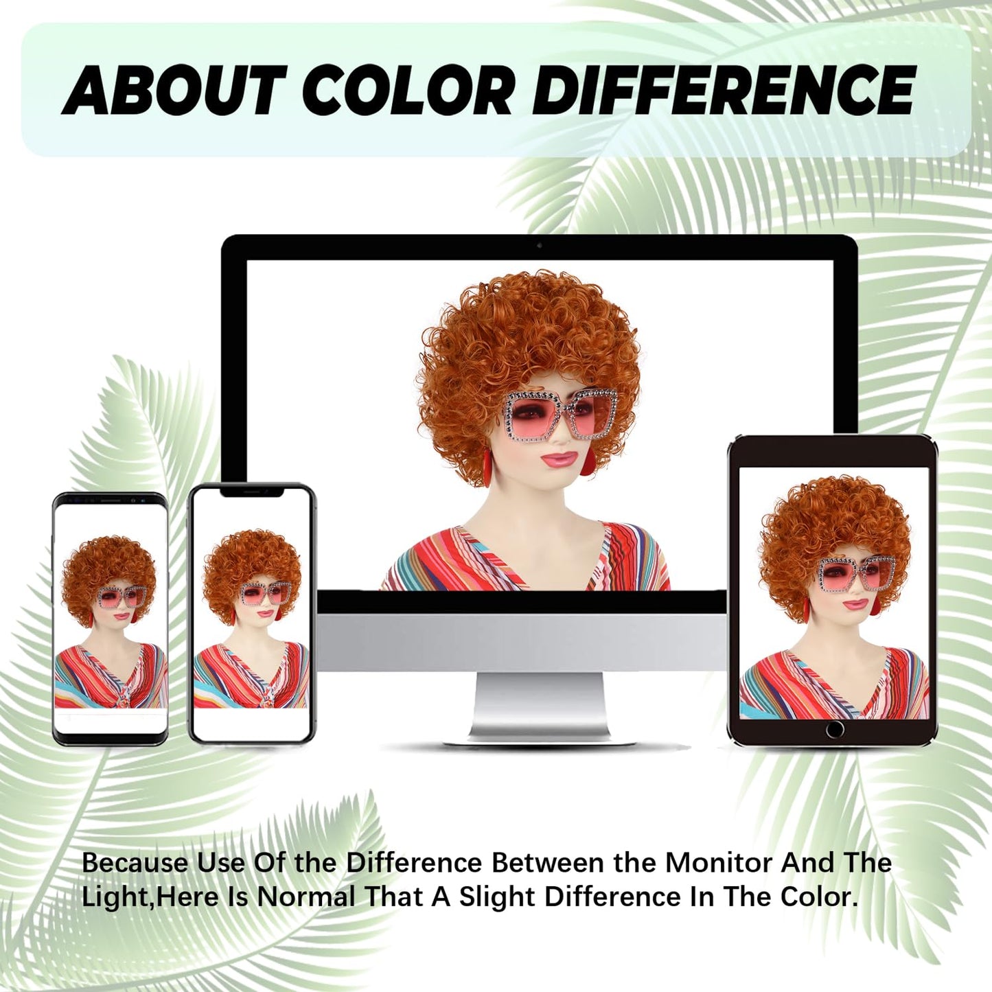 Short Curly Red Orange Wig Set - Includes Pink Sunglasses, Rainbow Necklace, Earrings & Bracelets | Perfect for Halloween Cosplay
