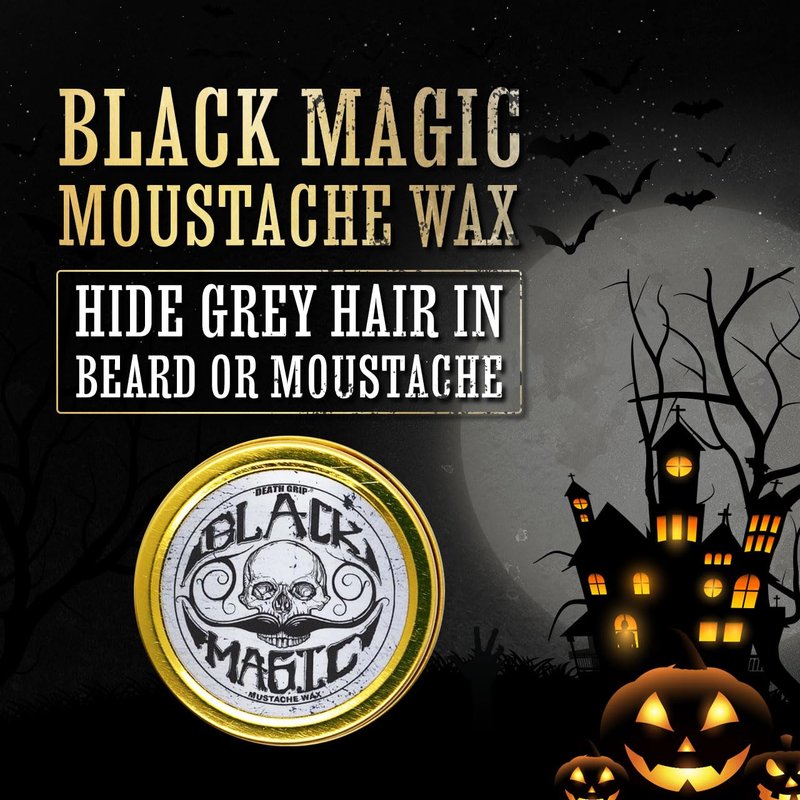 THE VINTAGE GROOMING CO. Black Mustache Wax | Black Magic Death Grip Moustache Wax | Hide Grey Hair In Beard Or Moustache | Extra Strong Hold Mustache Wax Unscented | 1 oz Tin Heat Source Required