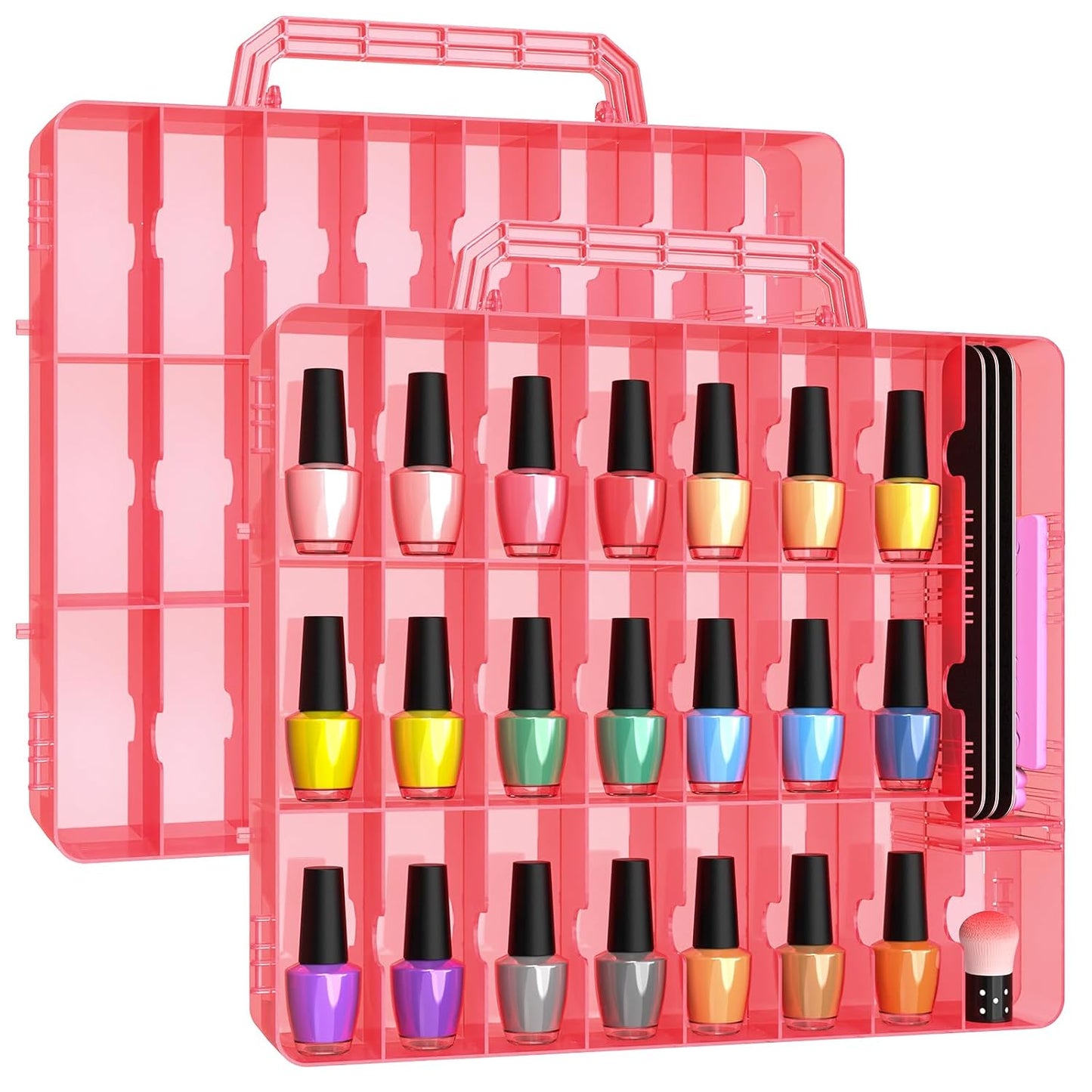 Nail Polish Organizer - 48 Bottle Transparent Holder with Adjustable Divider | Double-Sided Gel Polish Storage Case