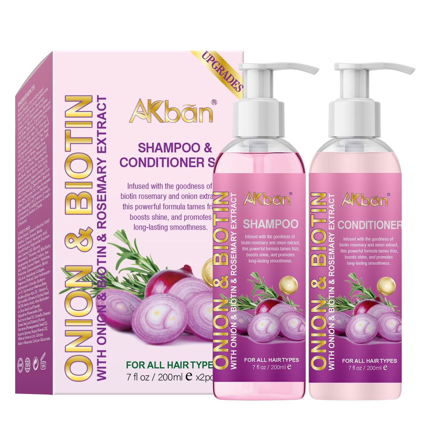 Onion Rosemary and Biotin Shampoo and Conditioner Set for Strengthening, Moisturizing & Encouraging Longer, Healthier Hair, Hair Loss and Thinning Hair, Paraben-Free, Growth Shampoo and Treatment Set