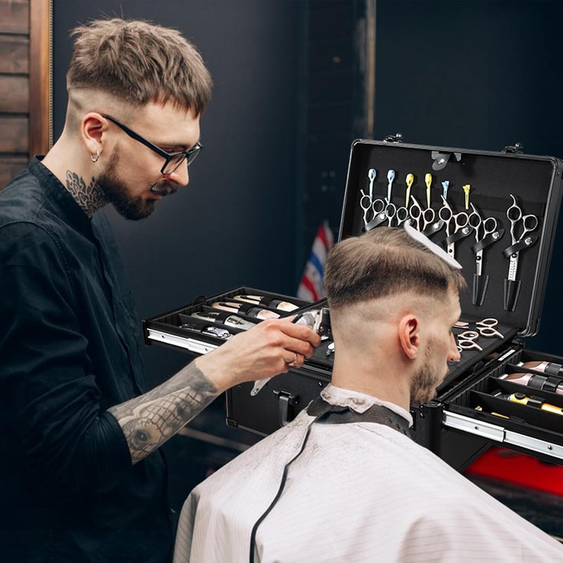 Barber Tool Case - Professional Organizer with Sliding Tray | Durable Hard Travel Briefcase for Clippers & Scissors