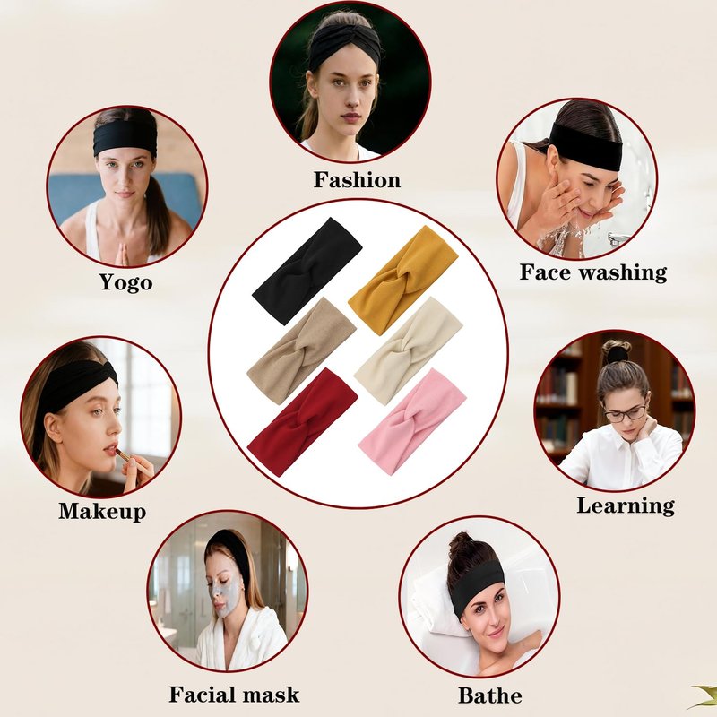 Wide Stretchy Headbands for Women - 6pcs Twist Knotted Set | Soft Non-Slip Yoga & Workout Accessories