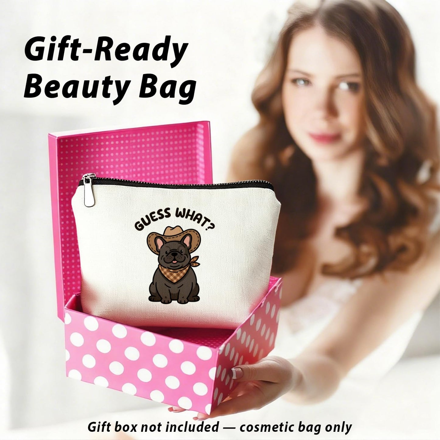 LIANGW Funny French Bulldog Makeup Bag, French Bulldog Gifts for Women Cosmetic Bag, Frenchie Mom Gifts for Women, Funny Western Cowboy Dog Small Toiletry Bags Zipper Makeup Pouch
