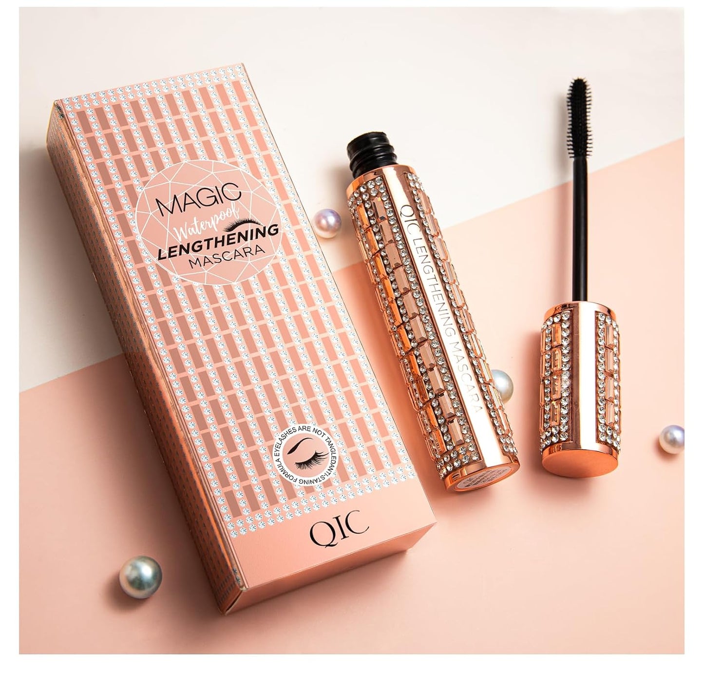 Waterproof Lengthening & Curling Mascara - Natural Fiber Formula for Long, Dense Lashes | Smudge-Proof, Black