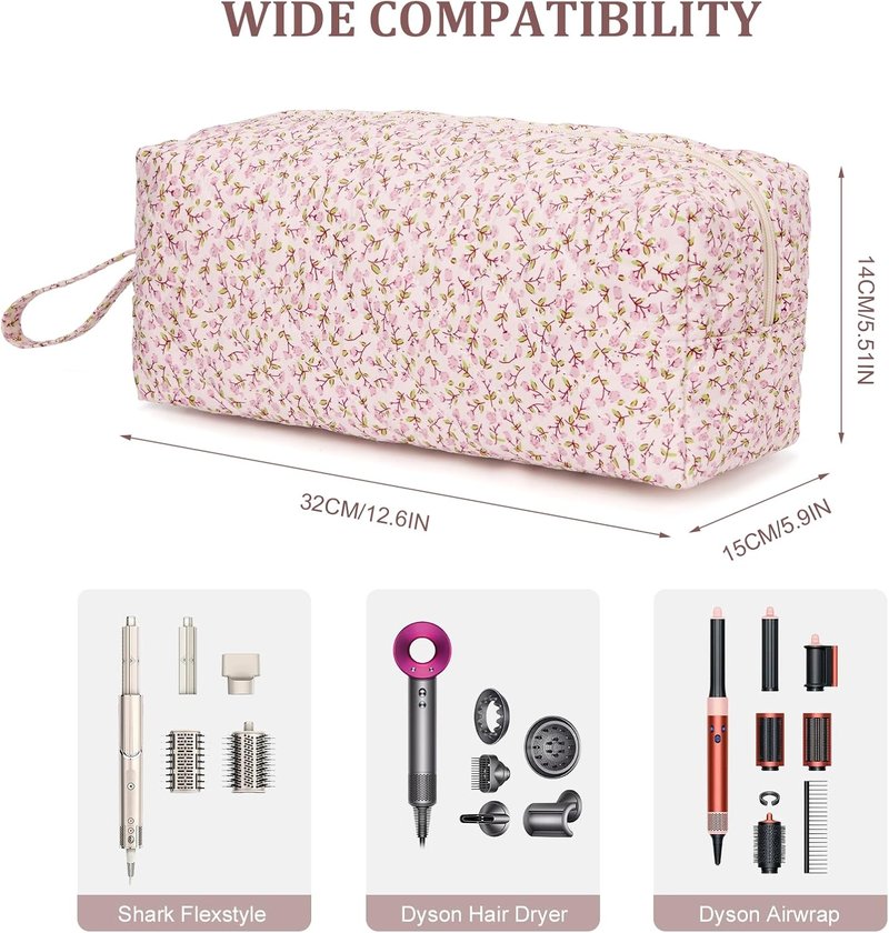 Travel Hair Tool Bag - Dyson Airwrap Compatible Floral Carrying Case & Organizer | Portable Hair Dryer Storage