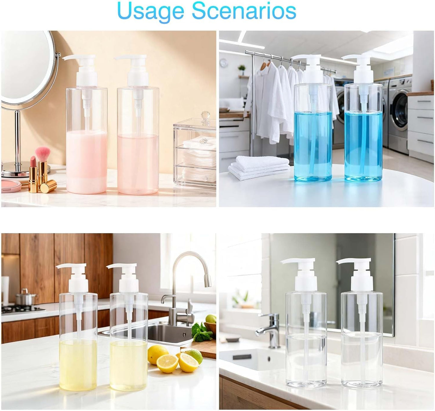 Plastic Pump Bottle Dispenser - BPA-Free Refillable Containers | 2 Pack for Shampoo, Lotion, Body Wash, Creams