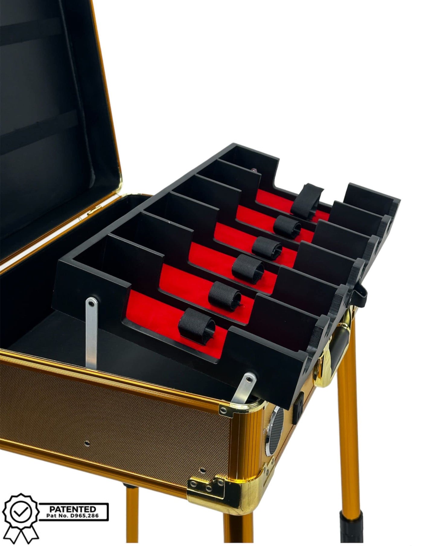 MANE TAME Barber Case - VIP Mobile Barber Station- Gold - Includes Speakers, TSA Locks, Removeable/Adjustable Legs.