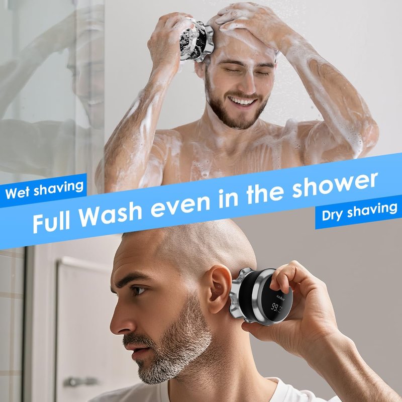 Head Shavers for Bald Men, 7D Floating Electric Razor with Magnetic Detachable Head, Smooth Close Shave for Head & Face, IPX7 Waterproof Wet/Dry, LED Display, Travel Lock, USB-C Fast Charging