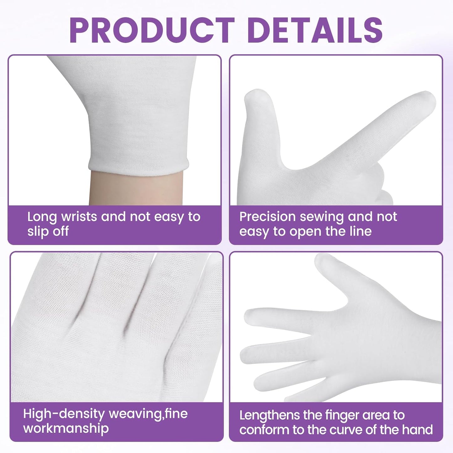 White Cotton Gloves for Dry Hands | Soft Moisturizing Overnight SPA Gloves for Eczema - 60 Pcs
