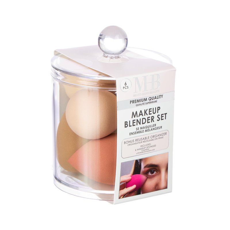 6pc Premium Makeup Blender Set -Professional Nude Beauty Sponge Collection with Bonus Reusable Organizer Jar - Flawless Foundation & Concealer Applicators