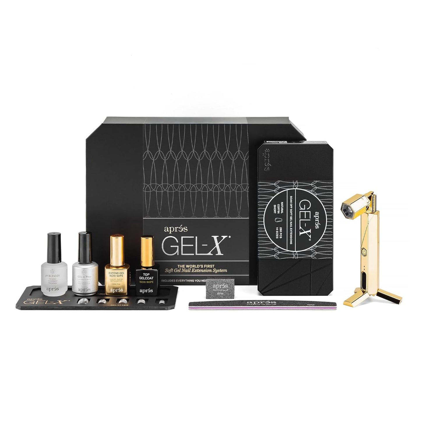 Aprés Gel-X Nail Extension Starter Kit - 14 Sizes 00-9 & Half Sizes | Soft Gel-X Tips, HEMA/TPO-Free, Natural Almond Medium