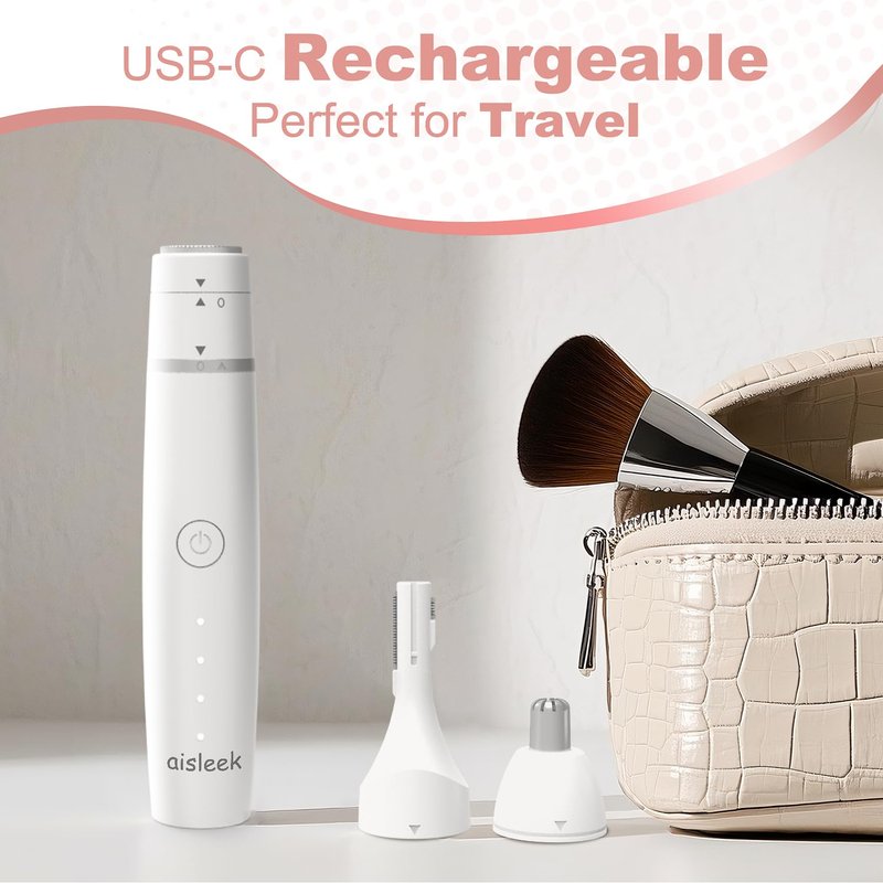 Nose Hair Trimmer for Women & Men, 3-in-1 Facial Hair Remover for Peach Fuzz, Eyebrow Trimmer, Shaper & Shaver, Ear & Face Grooming Kit, USB-C Rechargeable, Painless, Dry Use, Compact & Travel-Ready