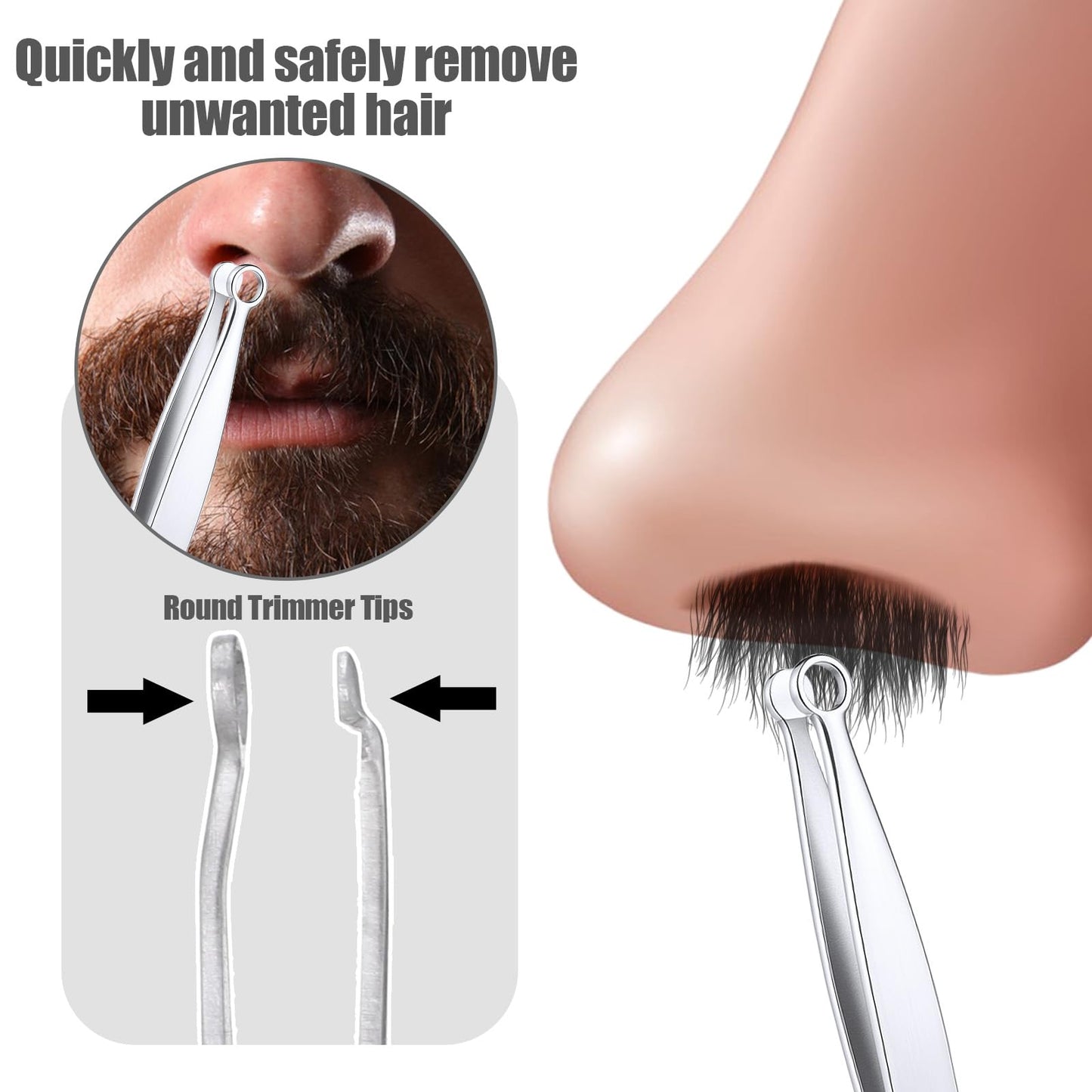 2 Pcs Universal Nose Hair Trimming Tweezers, Round Tip Tweezers Nose Clippers, Stainless Steel Hair Trimmer for Men Women, Round Eyebrow Trimmer Facial Hairs Tweezer