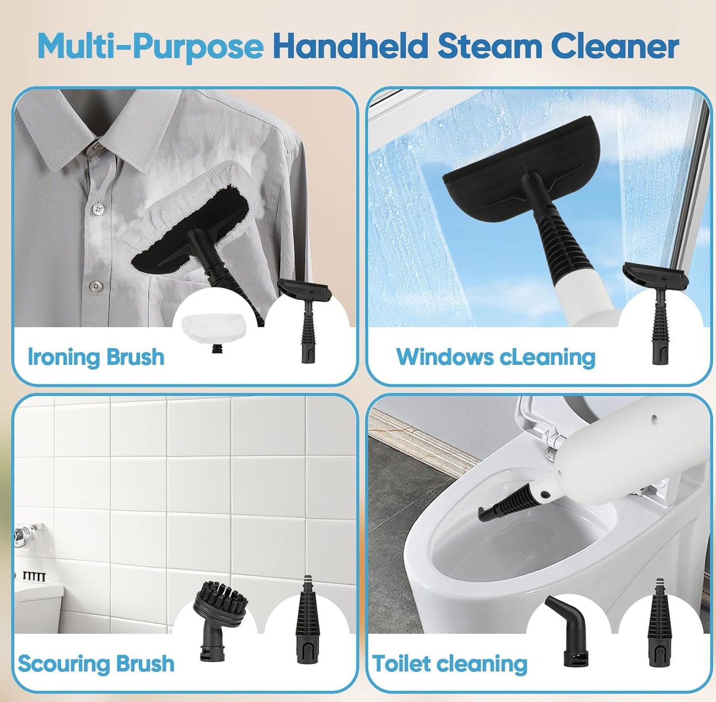 Powerful Steam Mop - Multi-Functional Handheld Steam Cleaner with 2 Steam Levels, 380ML Tank & 23FT Cord | Ideal for Whole Home Use