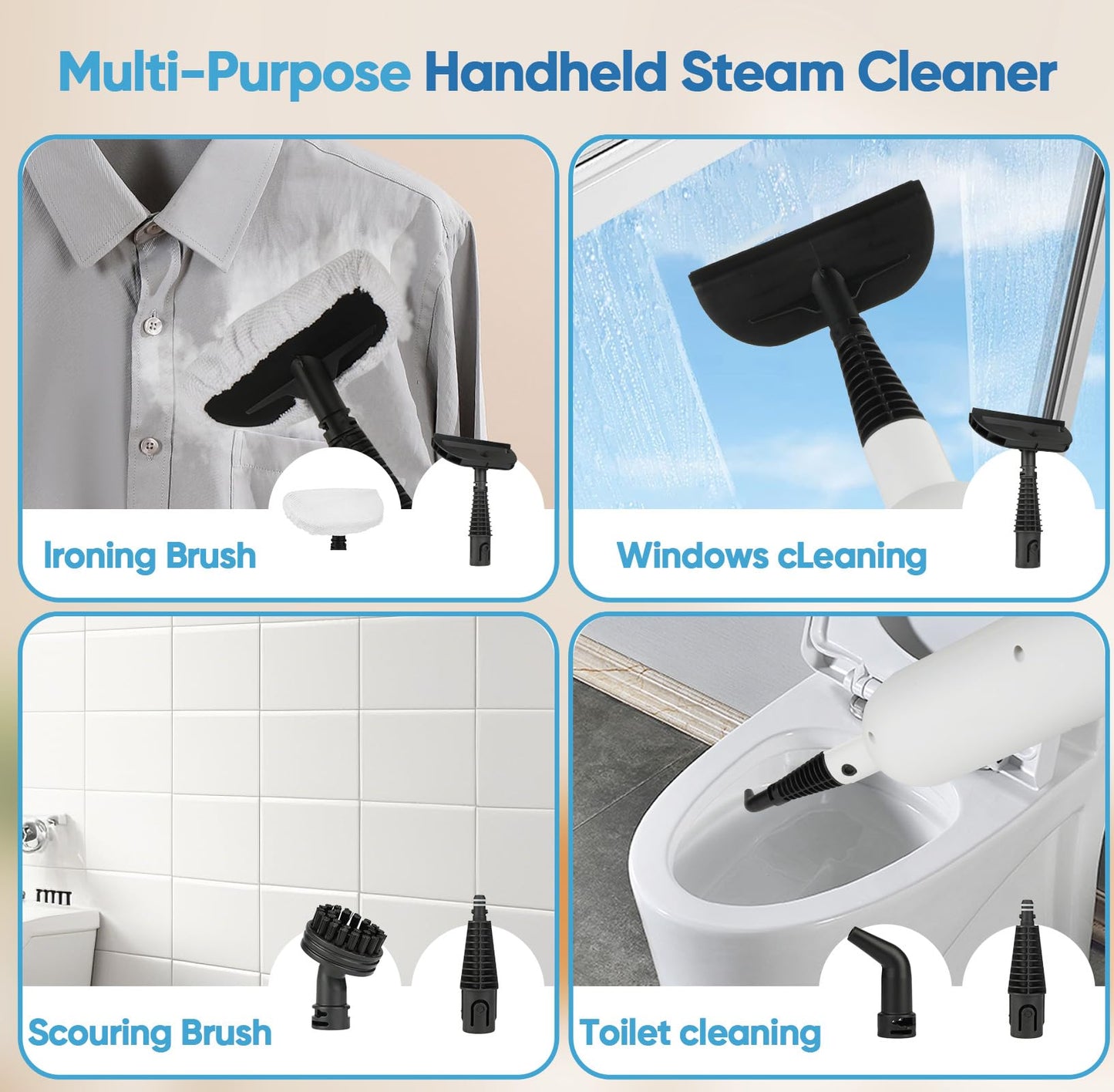 Steam Mop All-in-one Multi-Functional Powerful Steam Cleaner, Handheld Detachable Floor Steamer with 2 Steam Level, 380ML Water Tank & 23FT Power Cord for Whole Home Use