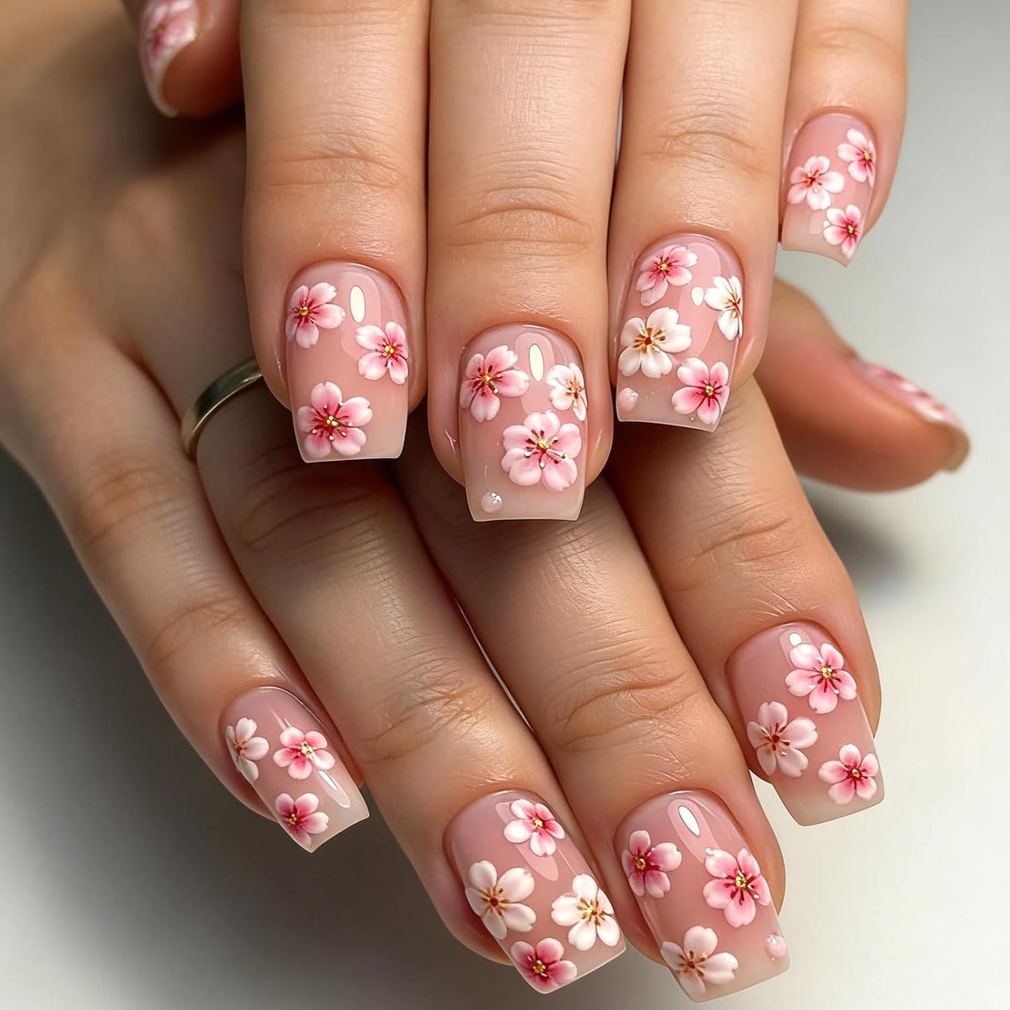 Almond Press-On Nails - Pink Coconut Tree Designs | Glossy Glitter Acrylic, 24 Pcs Reusable for Beach Vacation & Daily Wear