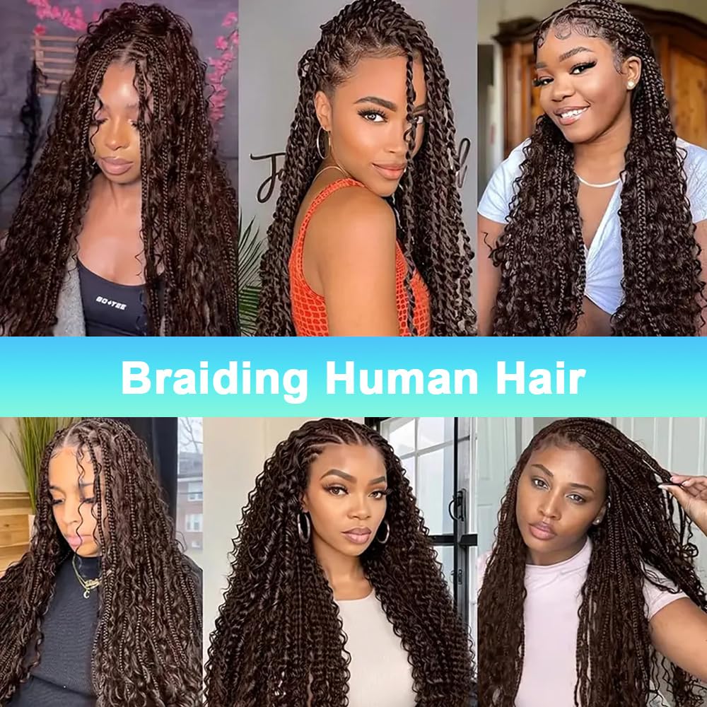 Human Braiding Hair for Boho Braids Human 55g 18 Inch Color 4 Deep Wave Boho Bulk Human Hair for Braiding 12A Deep Wave Bulk Bohemian Chocolate Brown