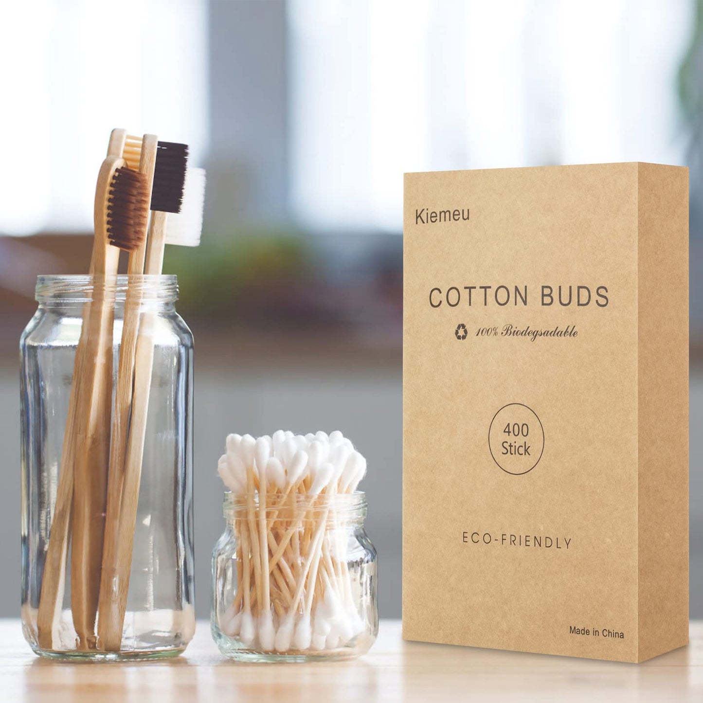 Kiemeu Bamboo Cotton Swabs With Wooden Sticks, Bamboo Cotton Buds For Ears