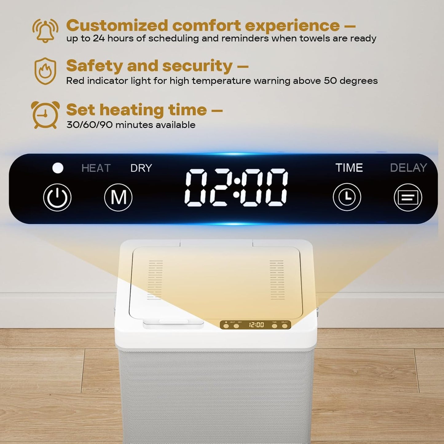 Towel Warmer - 35L Family-Sized Foldable Design with Window | Dual Safety Shut-Off & 12 Aroma Discs