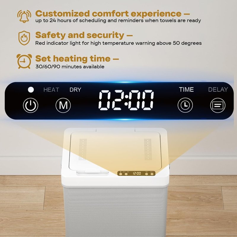 Towel Warmer - 35L Family-Sized Foldable Design with Window | Dual Safety Shut-Off & 12 Aroma Discs