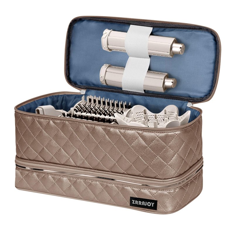 ZRRAJOY Double Layer Storage Case for Shark Flexstyle, Travel Carrying Case for Shark 430/440, Organizer Bag for Dyson Airwrap Styler Attachments (Bronze)