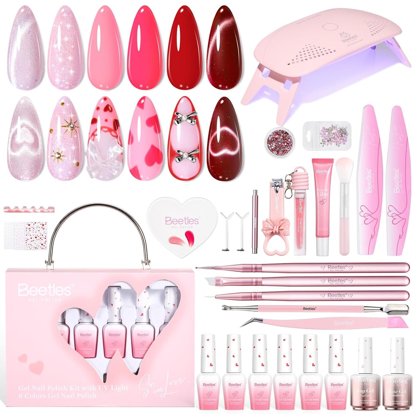 Beetles Gel Nail Polish Set - 23-Piece Summer Colors Collection | UV Gel Polish in Pink, Green, Blue with Base & Top Coat