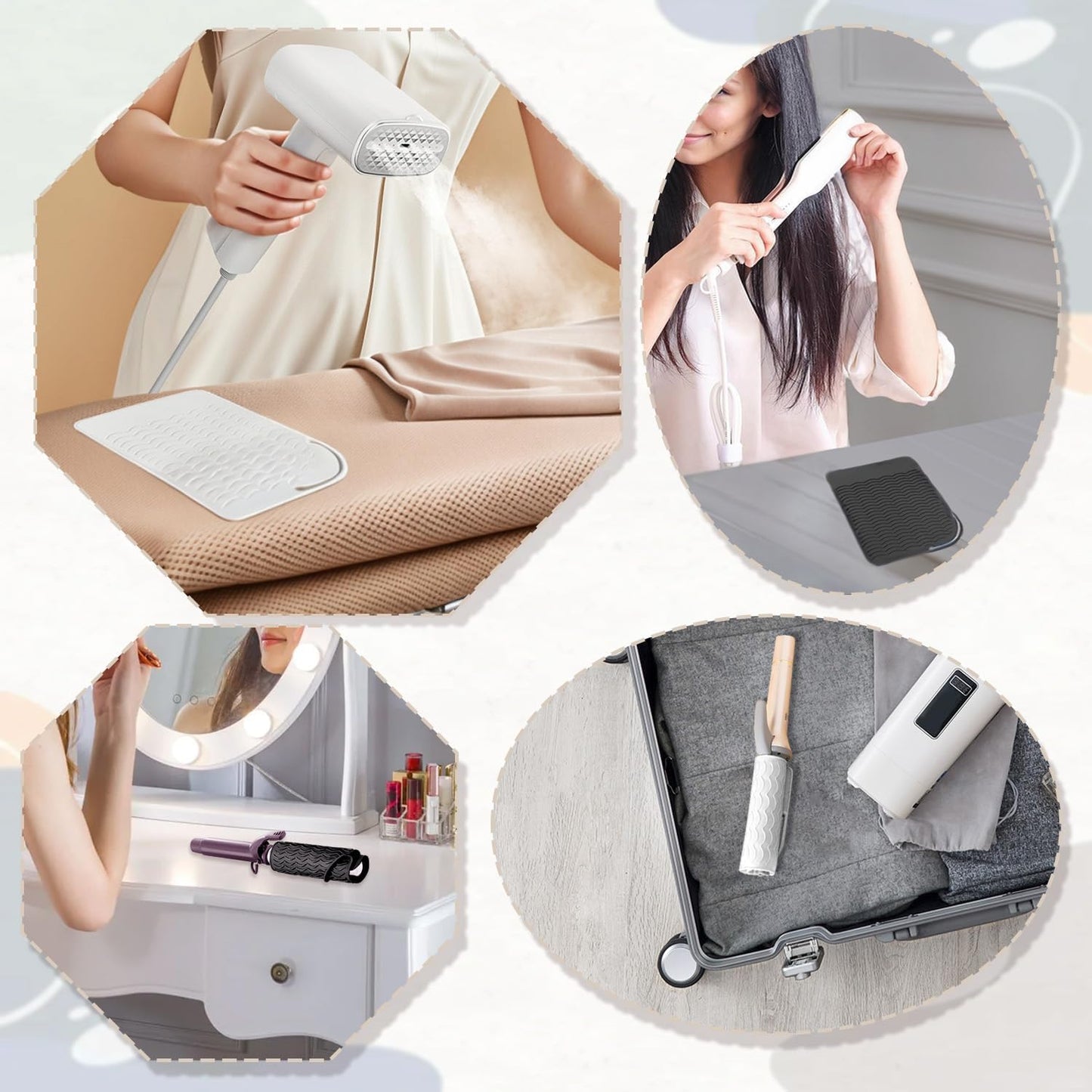 Silicone Heat Resistant Mat for Hair Styling Tools - 2 Pcs Portable Protection Pads | 8.46" x 6.3", Black & White