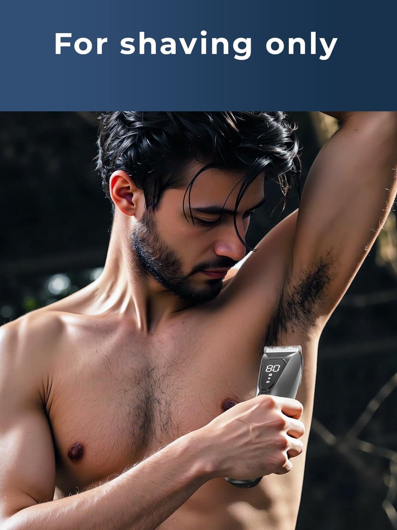 Lijecozy Pubic Hair Trimmer for Man - Cordless Body Hair Trimmer for Men - Electric Ball Shaver with Display & Light - Waterproof Wet/Dry Groomer kit for Groin - 4000K Light - Cosmic Black