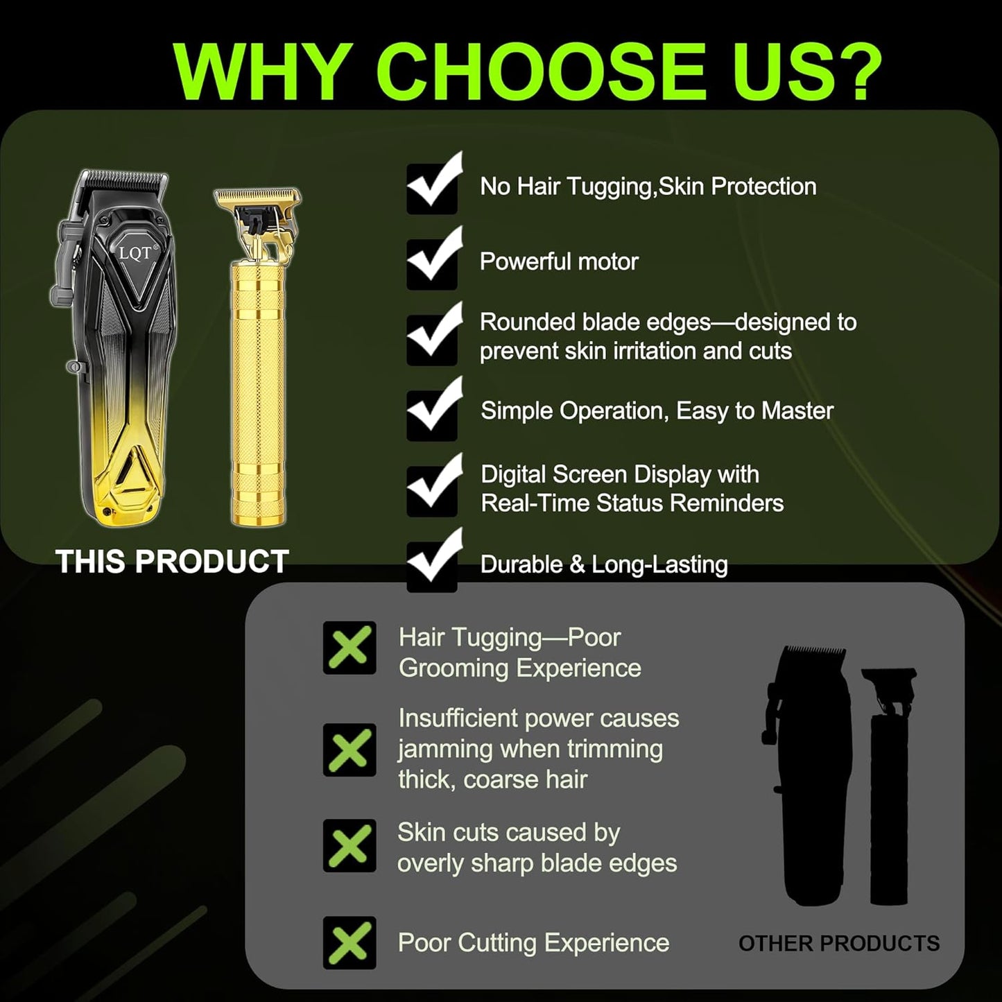 Professional Hair Clippers for Men - Cordless Beard Trimmer Set | Lightweight, Low Noise, USB Charging
