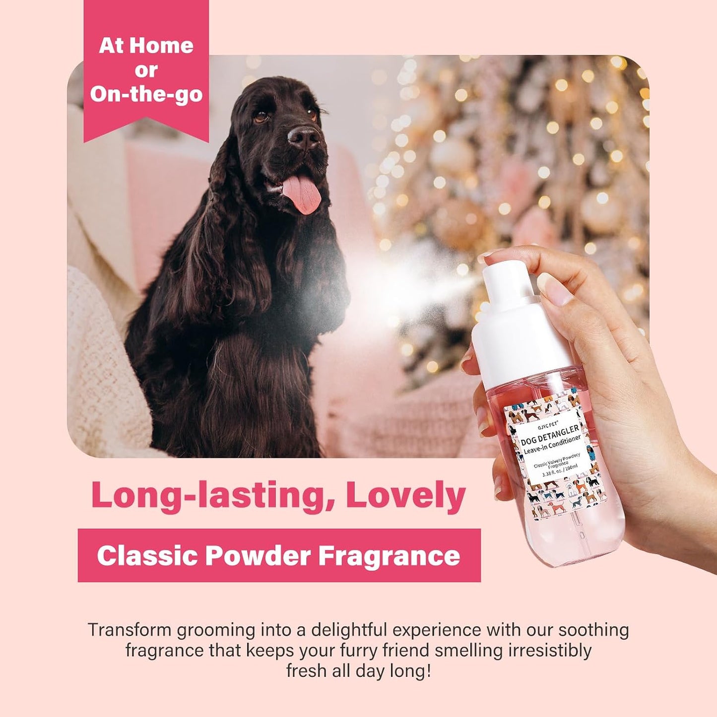 Dog Detangler & Dematting Spray - Leave-In Conditioner with Coconut Oil & Jojoba Oil | 3.38 fl. oz for Tangle-Free Grooming