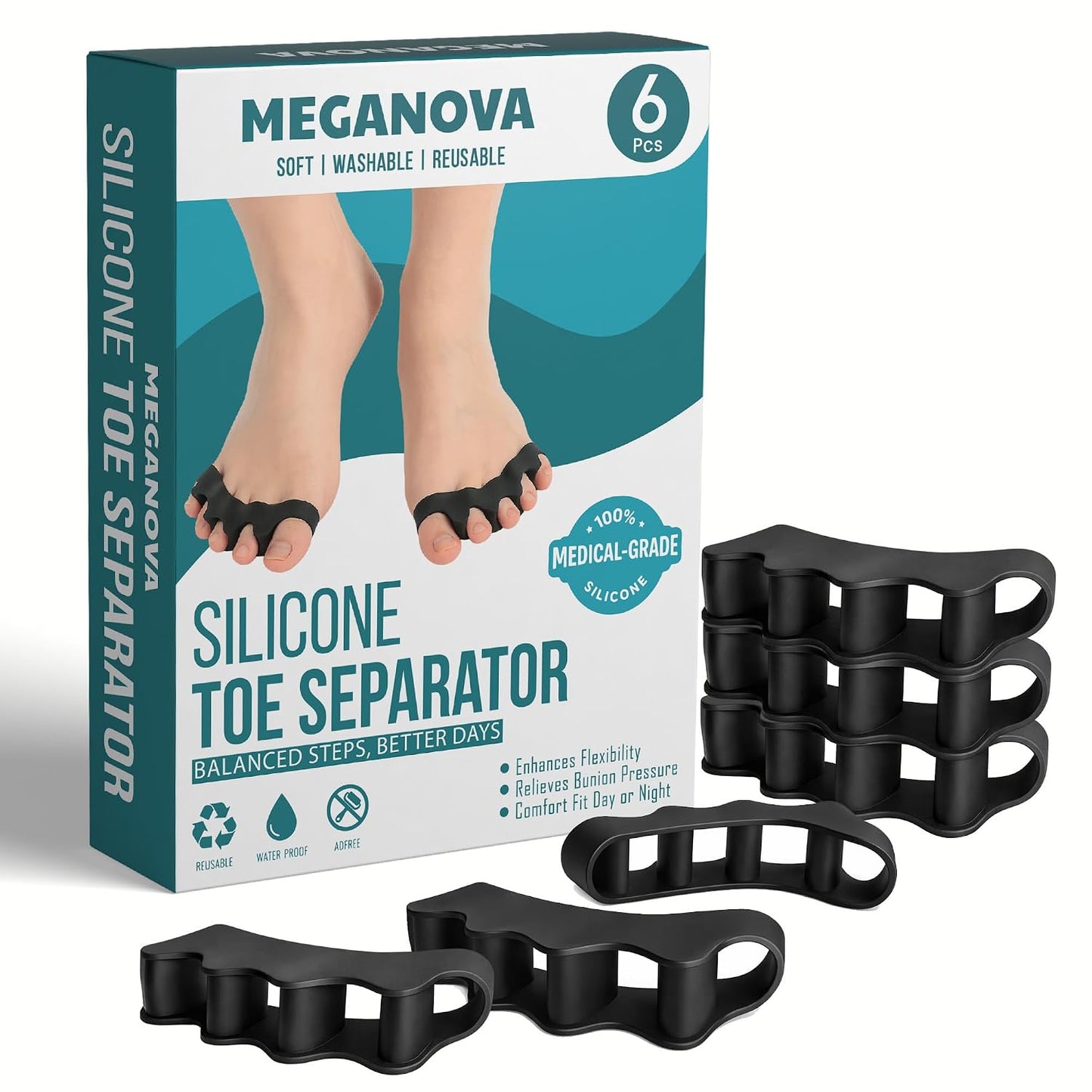 Toe Separators for Men and Women - Gel Spacers for Bunion & Hammer Toe Relief | Regular Size Foot Alignment Aid