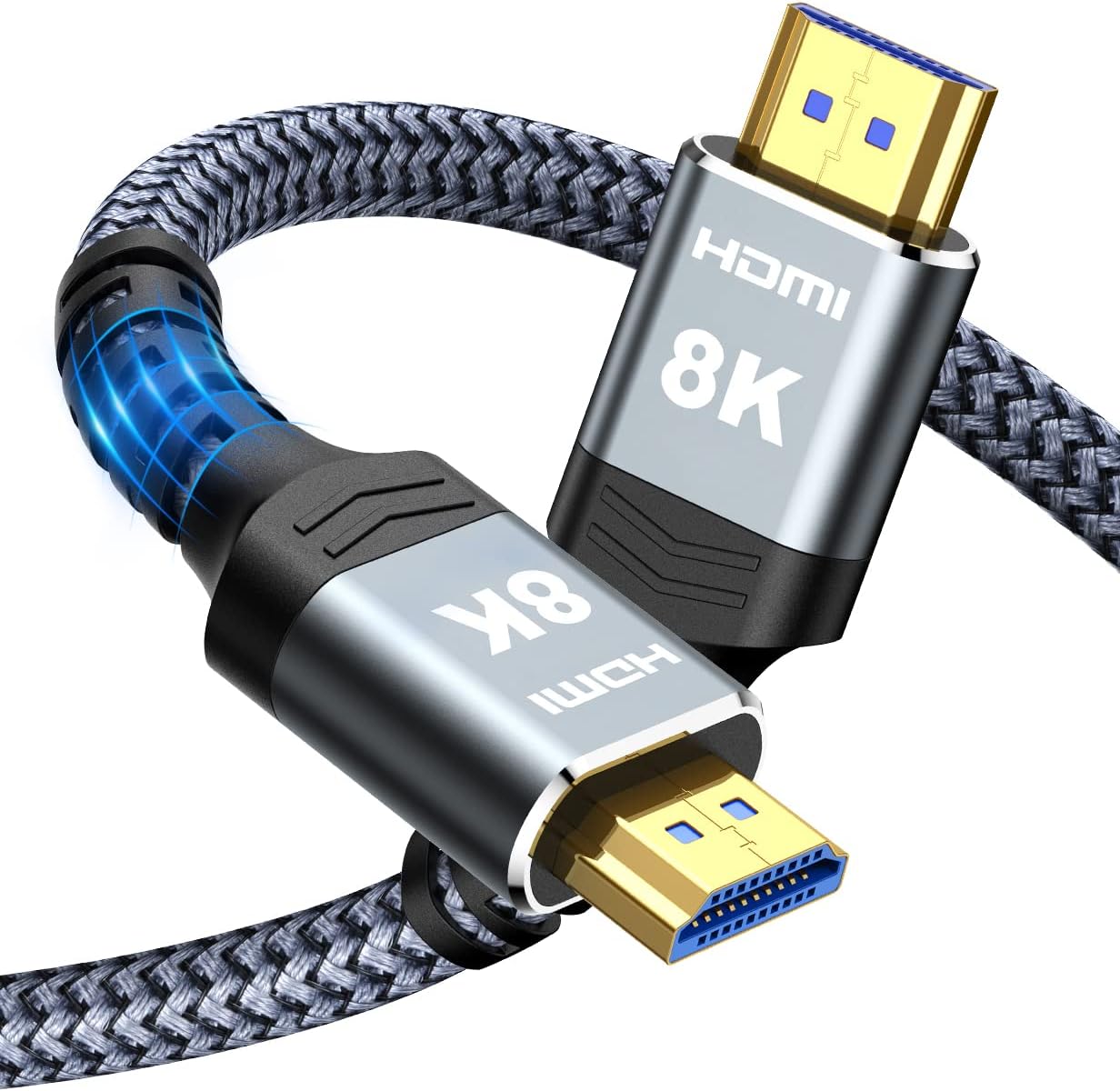 8K HDMI Cable - Ultra High Speed 2.1 Braided Cord, 48Gbps, 6.6FT | 4K@120Hz, 8K@60Hz, HDR 10 Compatible