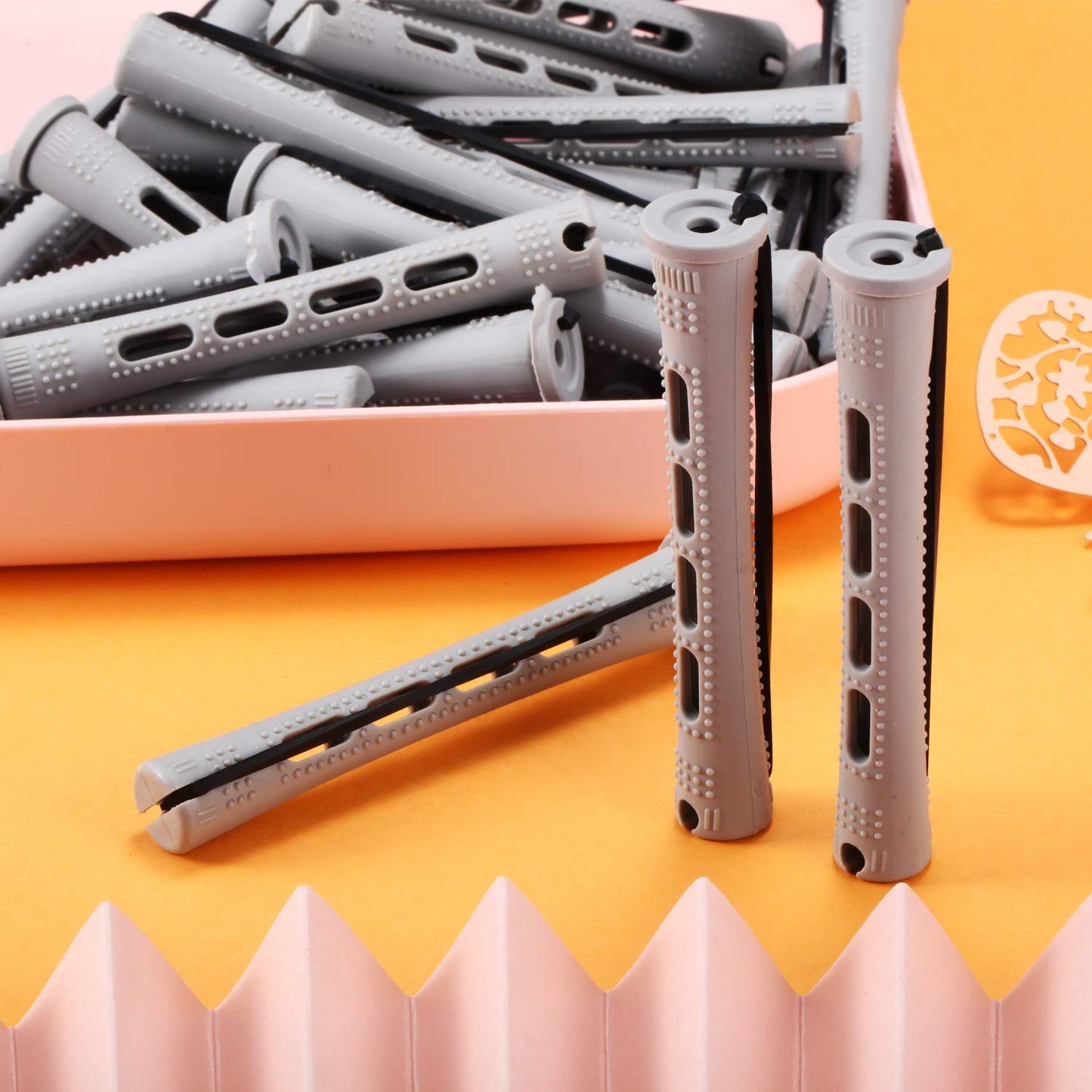 WILLBOND 60 Pcs Cold Wave Perm Rods - Plastic Curling Rollers for Long Hair | 0.59 Inch, Gray