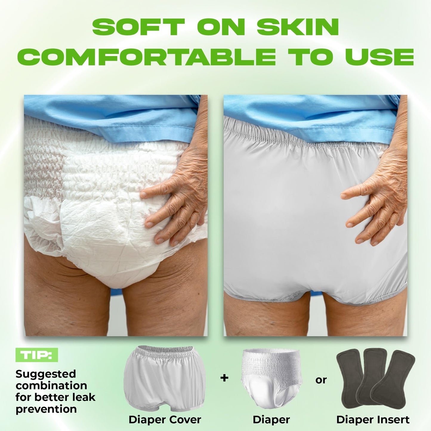 Menpol Adult Diaper Covers Waterproof, Leakproof Incontinence Plastic Pants Protective, Reusable Rubber Underwear for Women (1, Gray, S)