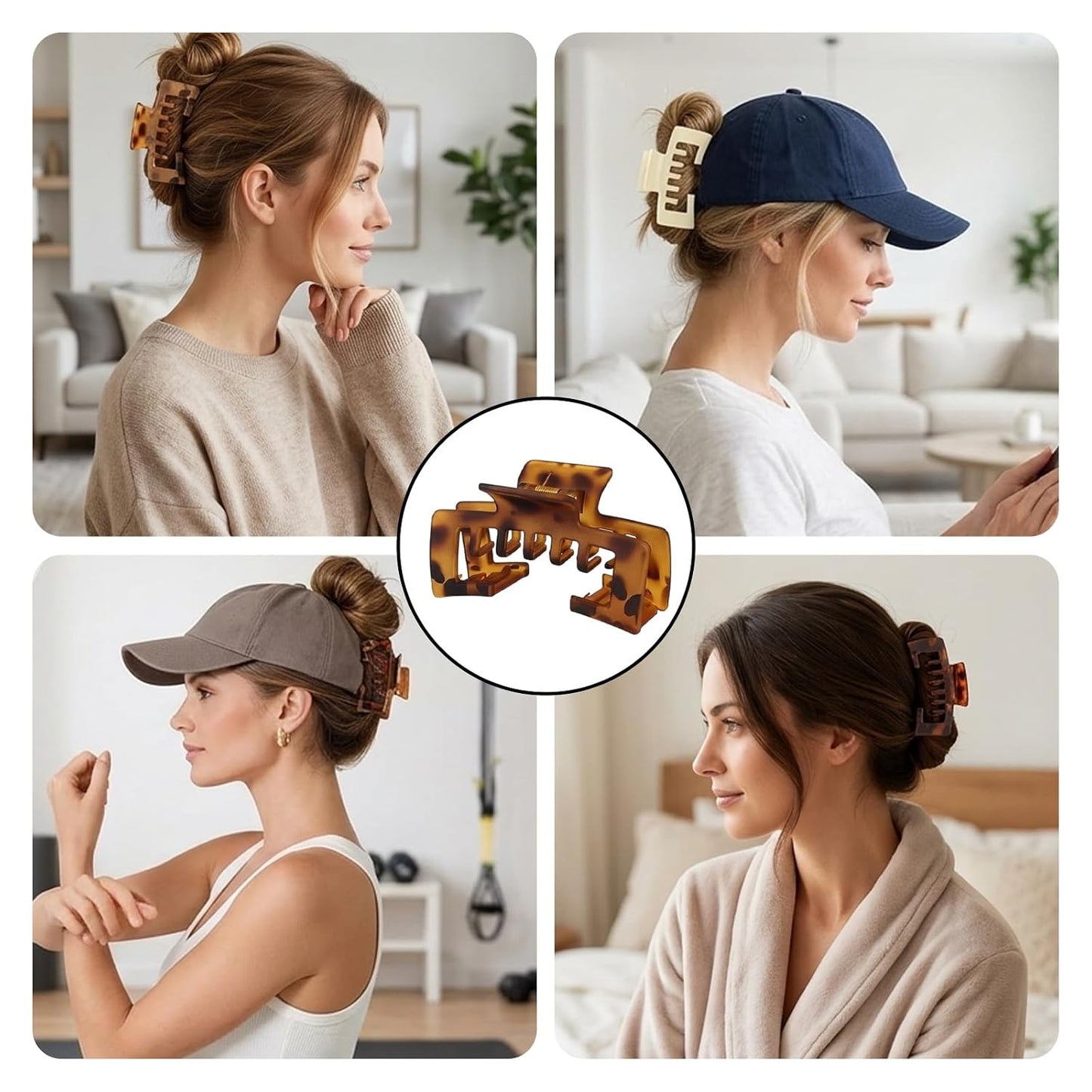 Hat-Friendly Claw Clips - 4 Piece Tortoise Shell Set for Women | Adjustable Non-Slip Hold for Baseball Caps & Trucker Hats