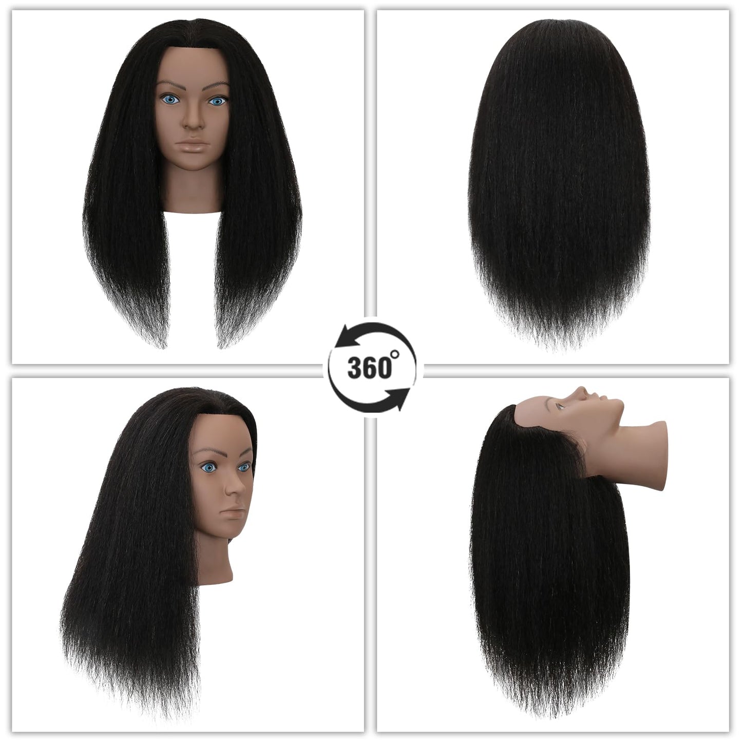 Sirydtm 18" Mannequin Head Human Hair 100% Real Human Hair Mannequin Head Cosmetology Makeup Doll Training Head With Table Clamp Stand for Curling, Cutting Dyeing & Hairdresser School Training