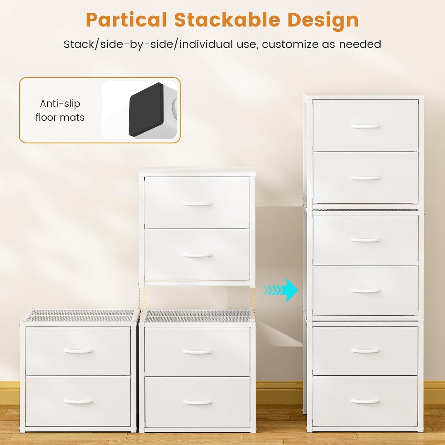 3-Pack Stackable Storage Drawers - White Closet Organizer for Clothes | Versatile Dresser for Bedroom, Living Room, Pantry
