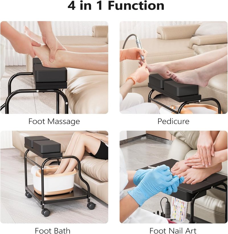 Beauty Salon Foot Bath Cart - Mobile Pedicure Trolley with Lockable Wheels & Storage Shelves | Black