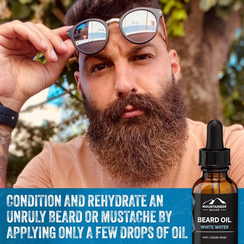 Mountaineer Brand Beard Oil - White Water Scent - 100% Natural Conditioner and Softener For Men - Hydrates and Moisturizes for Beard Growth - Treats Dry Itchy Beards - 1oz