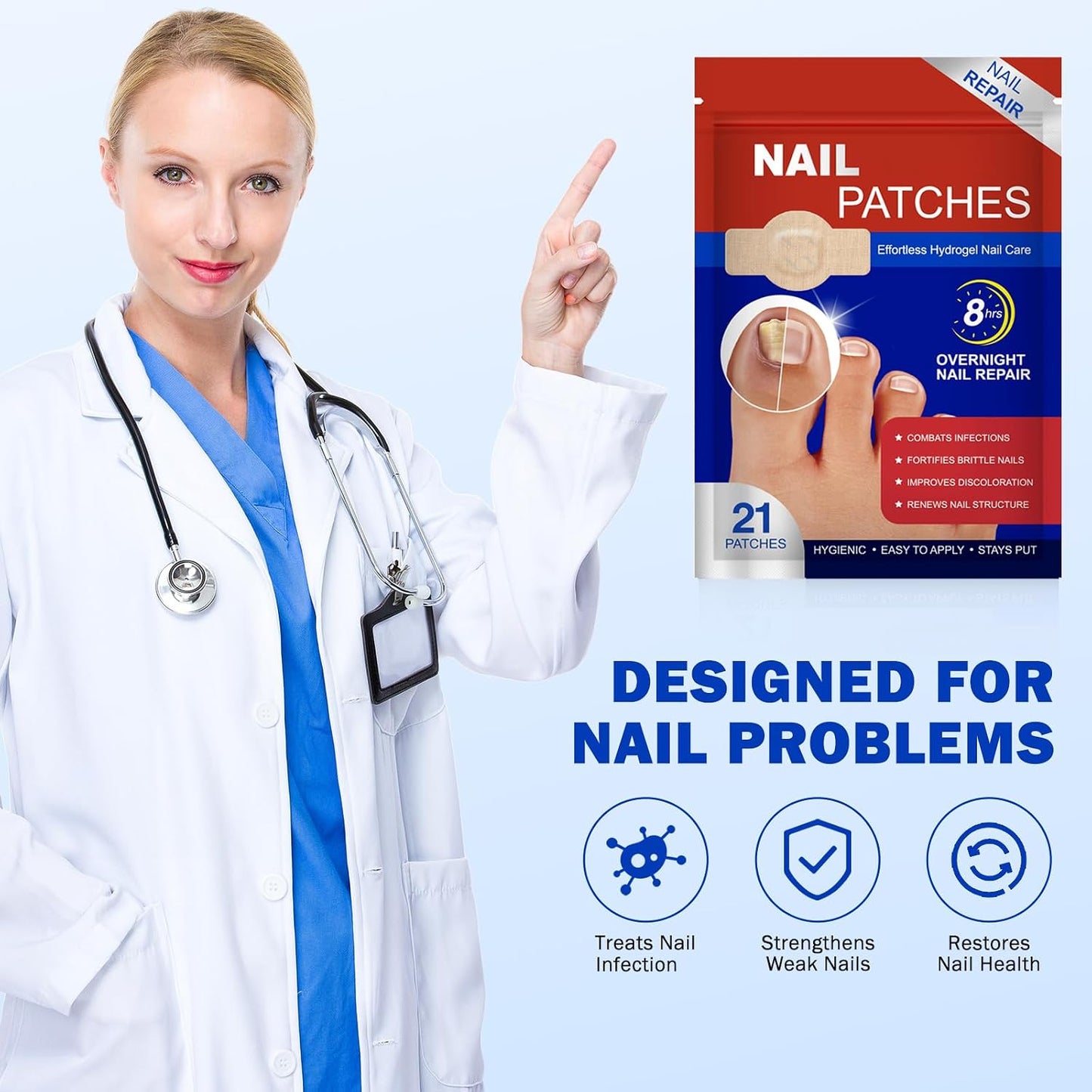 Fungal Nail Patches - Extra Strength Hydrogel Treatment for Fast Acting Repair | 42 PCS, Overnight Renewal for Men & Women
