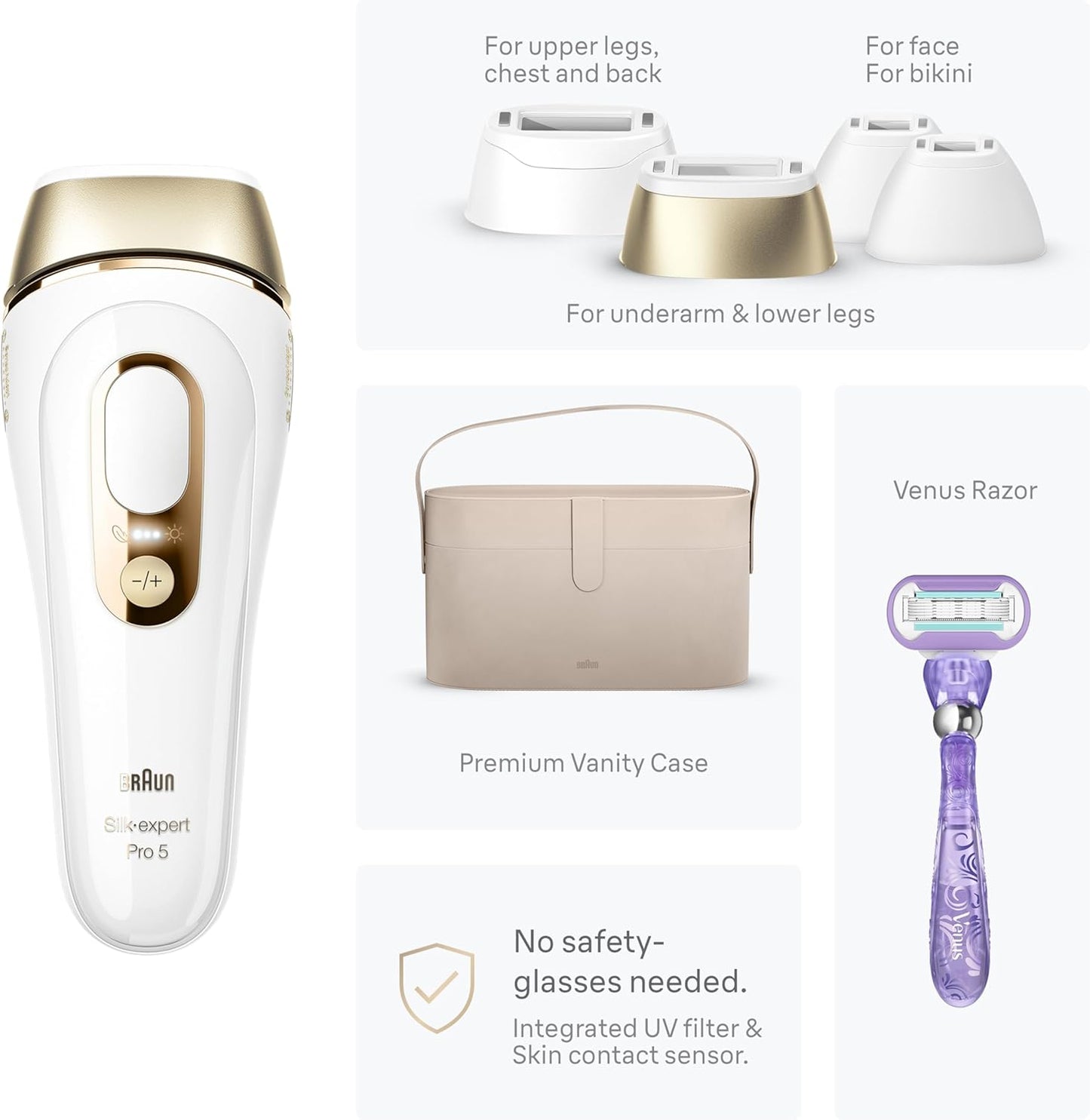 Braun Silk·Expert Pro 5 - IPL Hair Removal Device for Women & Men | At-Home Permanent Laser Hair Reduction, 4 Heads